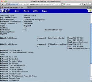 For those that want proof of this lawsuit, here is a screenshot of the filed case. This comes from pacer.gov, which is used to look up filed cases. Take a look at the plaintiff and defendants.